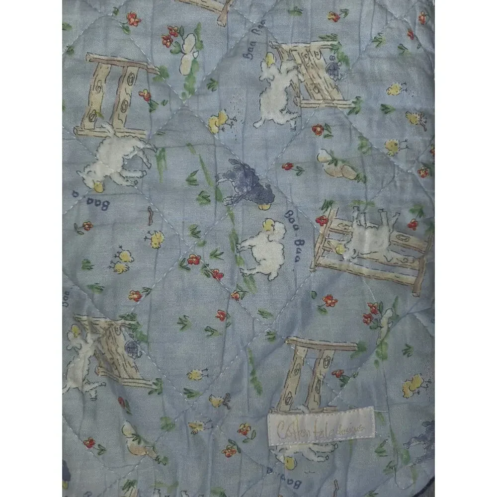 Cotton Tale Designs Baby Quilt Eyelet Lambs Blue Green